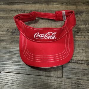 Coca cola sun visor hat red and white Pre-owned.  2a